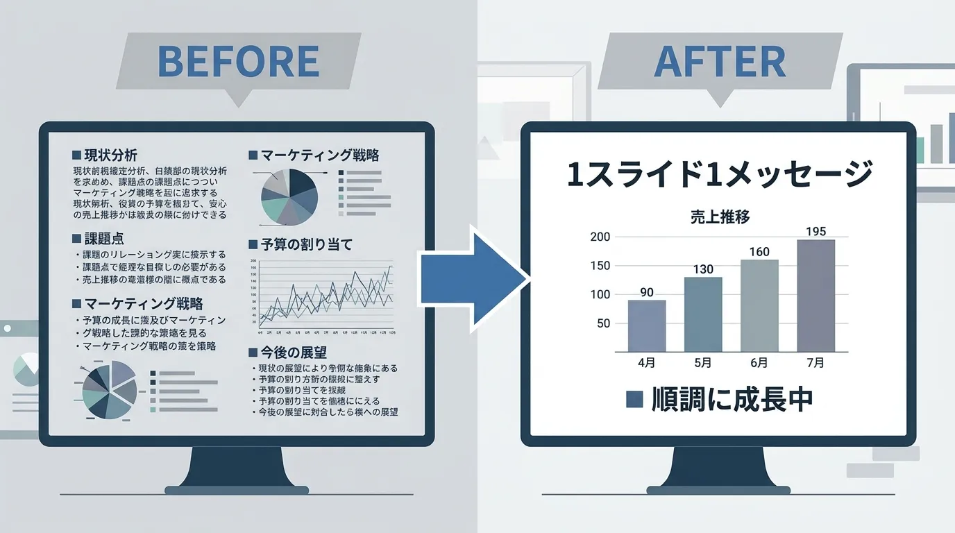 パワポ資料のビフォーアフター — 情報の整理と視覚化